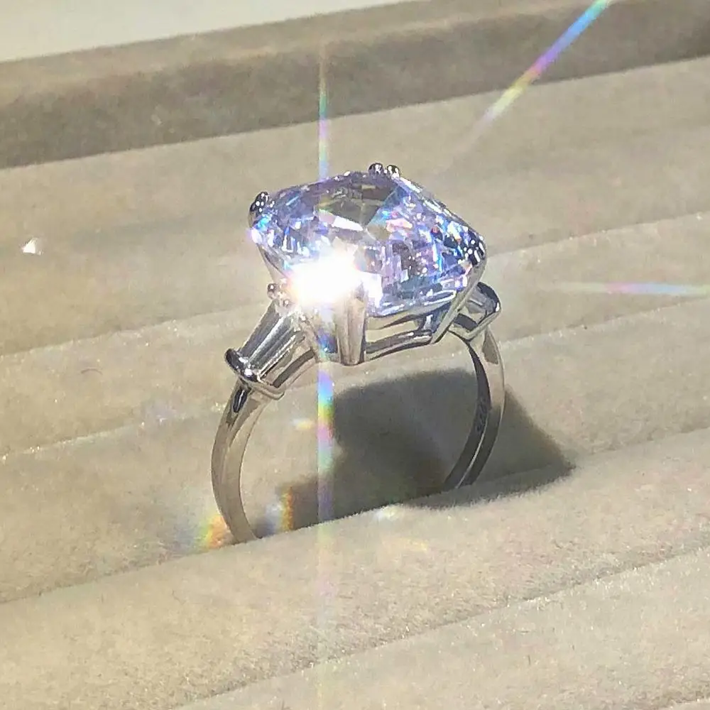 Роскошные кольца из стерлингового серебра 925 пробы с квадратной вечной огранкой 4CT с искусственным бриллиантом для женщин, обручальное кольцо, брендовый набор, хорошее ювелирное изделие, подарок