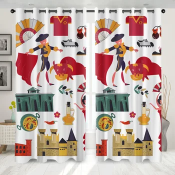 

SOFTBATF Spanish Bullfight Windows Curtains Darkening for Living Room Bedroom Decorative Kitchen Curtains Dropshipping