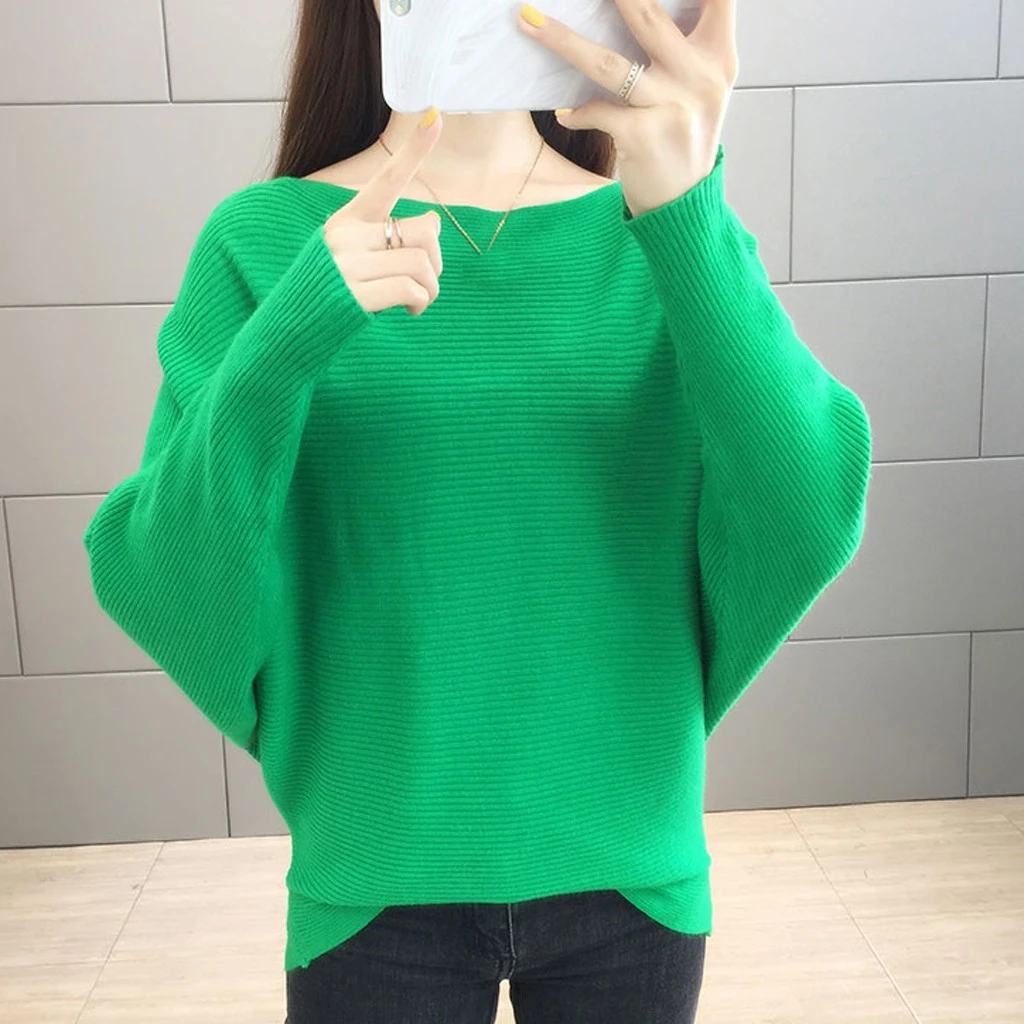 2019 New Arrival Winter Women Tops Casual O-Neck Batwing Sleeve Blouses Autumn Knitted Polka Shirt 903