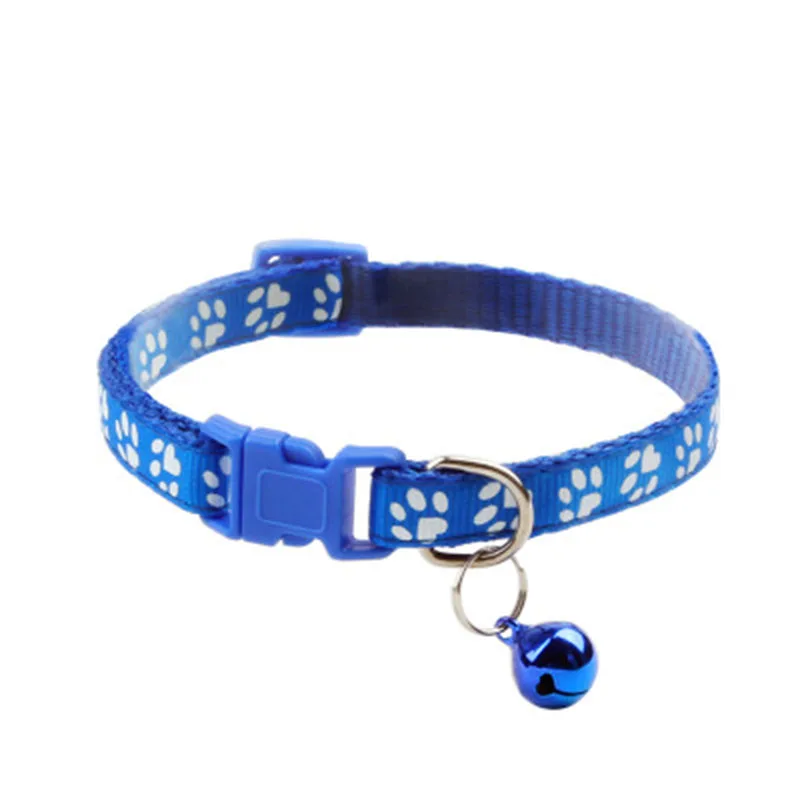 Pet Cat Collar Adjustable Nylon Ribbon Collar Cute Paw Print Cat Bell Collar cats Dog Neck Strap cat Supplies Collar