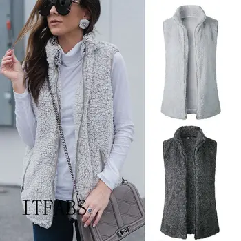 

Meihuida Women Fluffy Fur Vest Hoodies Tops Casual Sleeveless Jackets Winter Warm Female Waistcoat Outwear Cardigan