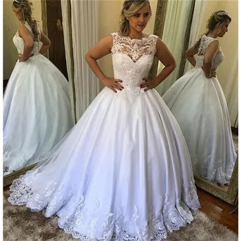 

Lace A-Line Wedding Dresses Empire Applique Princes Bridal Gown Sleevesless Party Dress vestidos de fiesta de noche