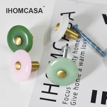 

IHOMCASA doughnut shape artificial jade crystal brass drawer Knobs Pulls Cupboard wardrobe Knob Furniture Handle Pull Hardware