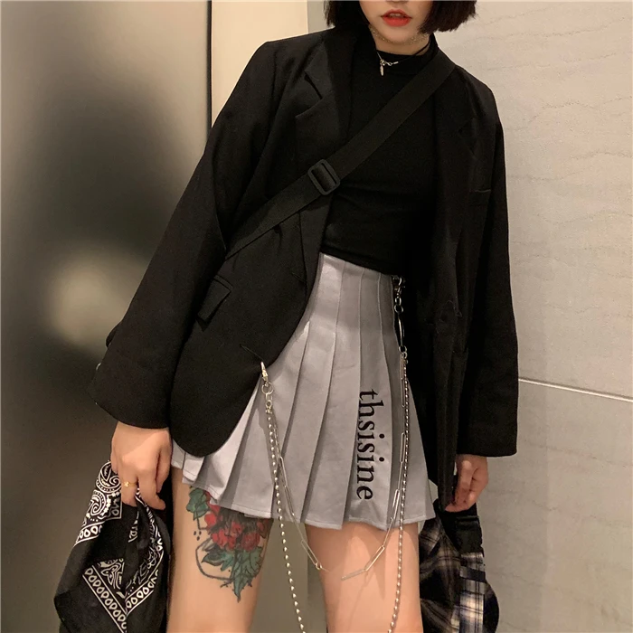 Neploe корейский Harajuku стиль письмо вышивка Студенческая плиссированная юбка милый с высокой талией тонкий миди осень дикий Falda Femme 46045