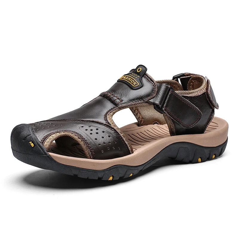 Summer Men's Sandals Genuine Leather Breathable Male Outdoor Men's Beach Sandals Handmade Roman Design Driving Men's Sneakers