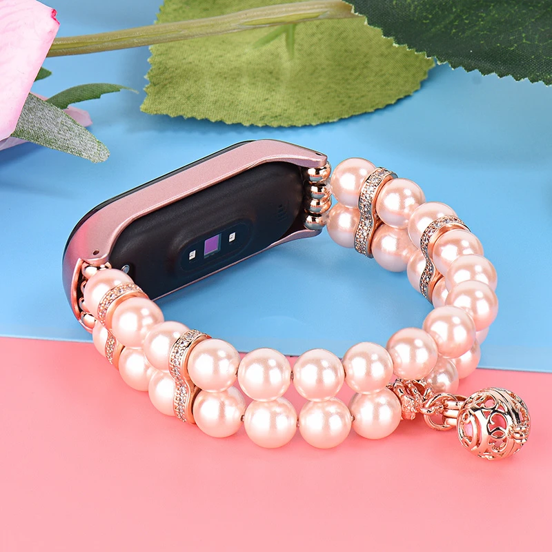 Stylish Replacement Strap Bands for Xiaomi Mi Band 4 3 Bracelet Women Pearl Perfume Wristband with Metal Smart Watch Miband 4 3