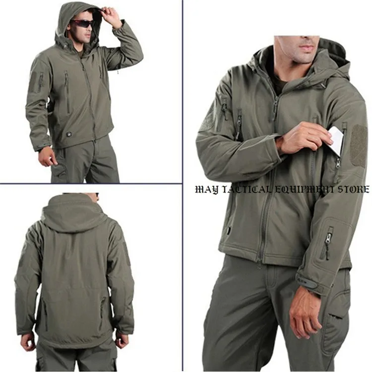 Men Outdoor TAD Jacket Waterproof Tactical Softshell Hooded Jacket Black Green Men Outdoor Jacket Waterproof TAD Coat Shark Skin