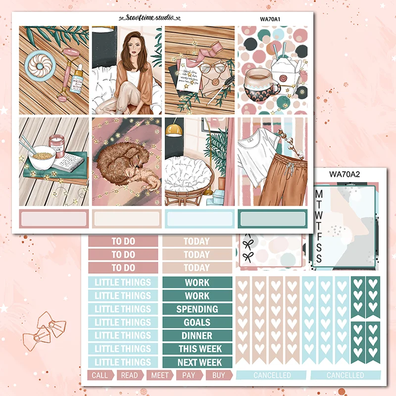 

7sheets/set Girls'Daily Life Weekly Label Decorative Sticker DIY Planner Diary Scrapbooking Album Stickers