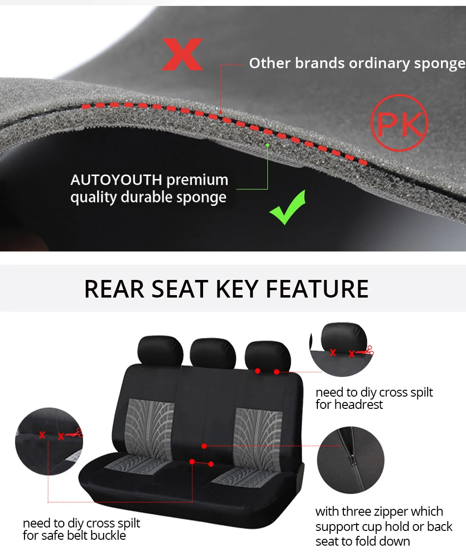 7PCS Track Detail Style Car Seat Covers Set Polyester Fabric Universal Fits Most Cars Covers Car Seat Protector