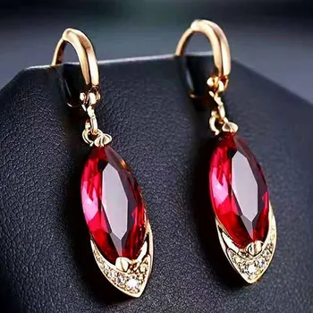 

RUBY GEMSTONES DANGLE DROP EARRINGS FOR WOMEN 18K ROSE GOLD COLOR PENDIENTES MUJER RED CRYSTAL ELEGANT DIAMONDS JEWELRY BIJOUX