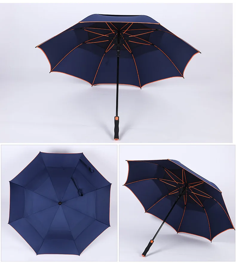 Деловой двойной зонт для гольфа, двойной большой зонт из волокна, 8 костей, прямая ручка, длинная ручка, автоматический зонт для защиты от солнца