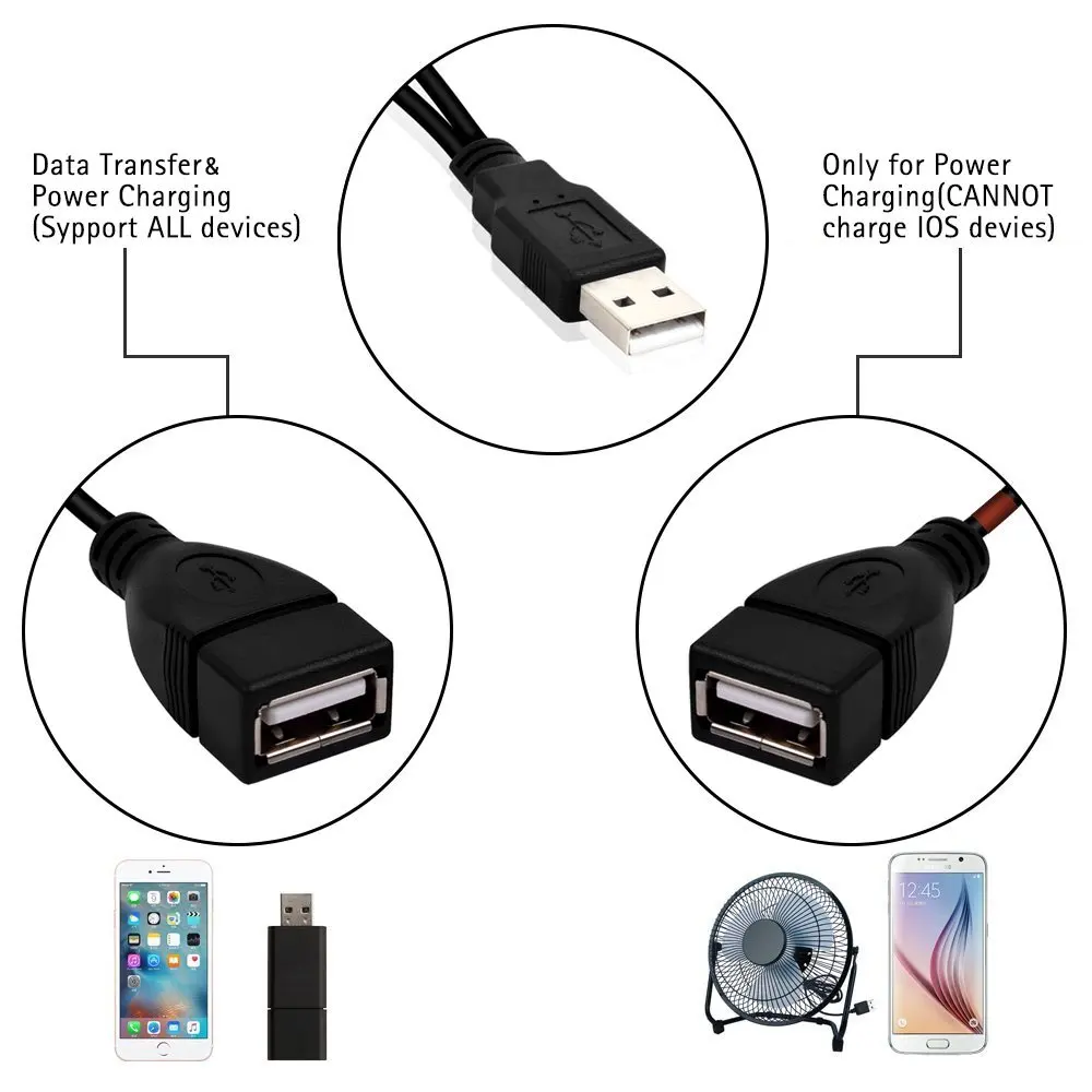 20 см USB 2,0 A штекер для 2 двойной USB A гнездо Y разветвитель концентратор адаптер удлинитель Кабель