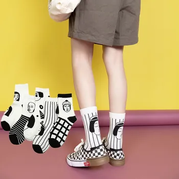 

Black and White Socks Women Checkerboard Women Socks 100 Cotton 1 Pair Dropshipping