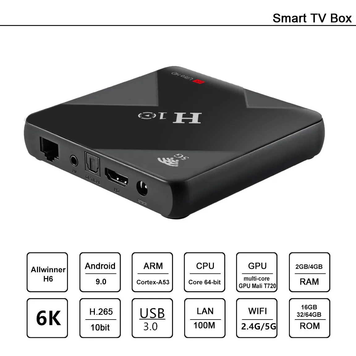Smart Android 8,1 tv Box H10 H6 4 Гб ОЗУ 64 ГБ 32 ГБ 16 ГБ H.265 Wifi медиаплеер 4K для Google Youtube телеприставка Android tv Box