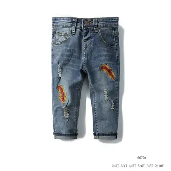 

Children's stretch-elastic jeans Children's embroidered denim pants