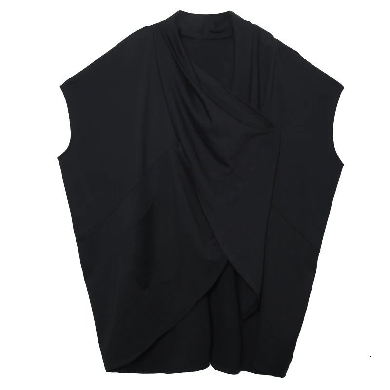 [EAM] Женская Черная футболка большого размера с вышивкой крестиком, новая модная футболка с круглым вырезом и рукавом три четверти, весна-осень, 1B293 - Цвет: black