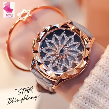 

2019 New Arrival Women Fashion Watch Luxury Rhinestone Quartz Watch 6 Color Big Dial Genuine Leather Wristwatches Clocks Hour