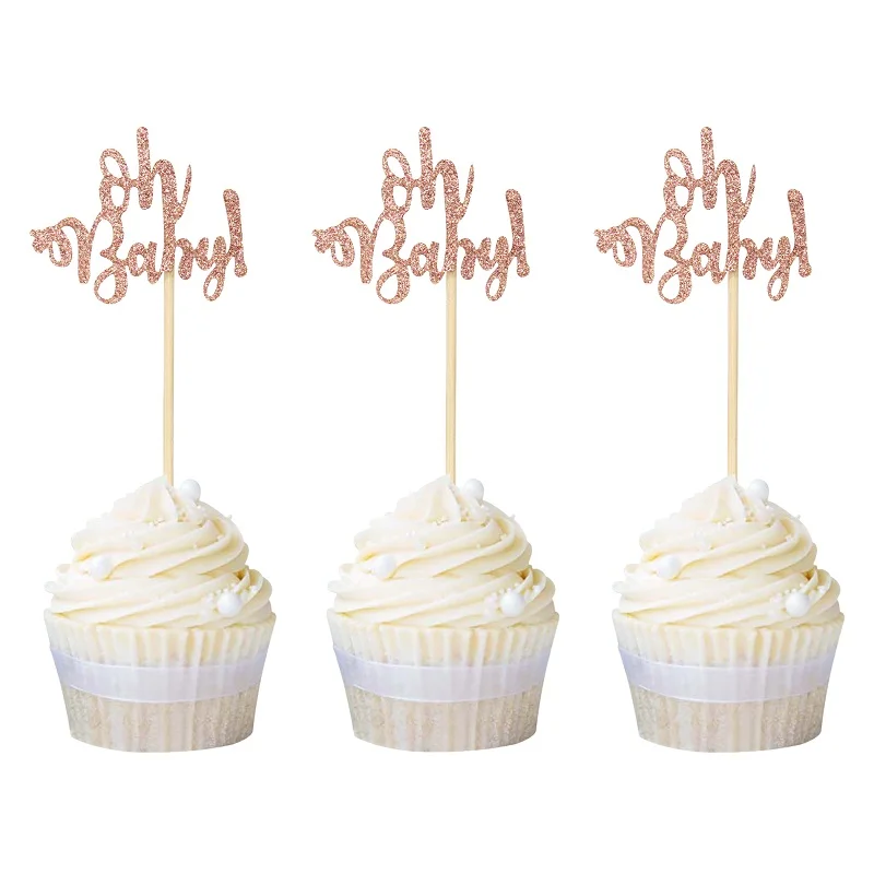 

24pcs Rose Gold Oh Baby Cupcake Toppers Baby Shower 1st Birthday Party Cake Decoration Gender Reveal Party Supplies