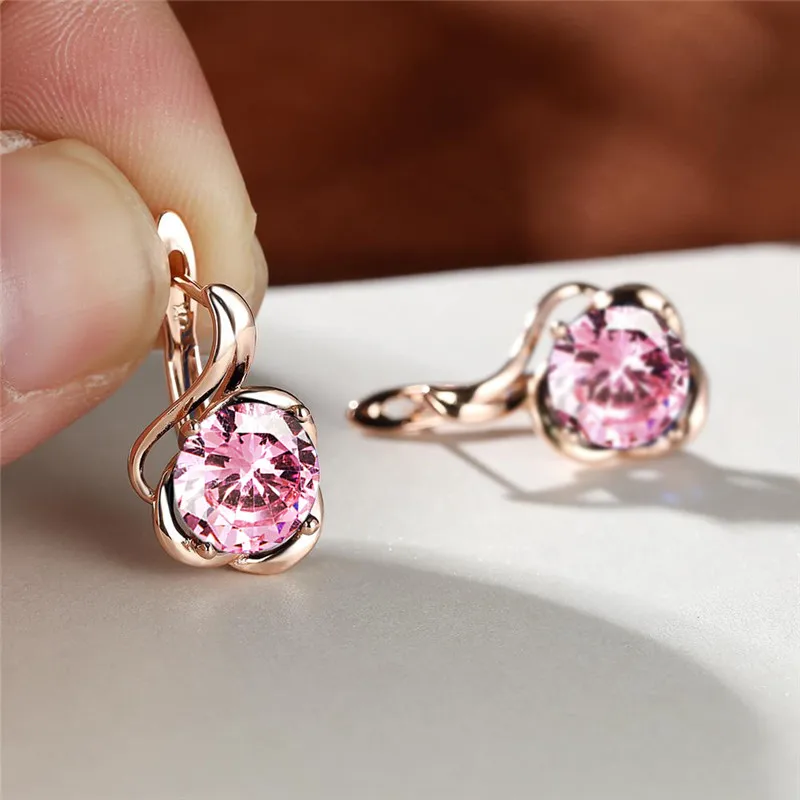 Mystic Rainbow Zircon Flower Earrings Multicolor Crystal Round Stone Hoop Earrings Rose Gold Color Engagement Earrings For Women