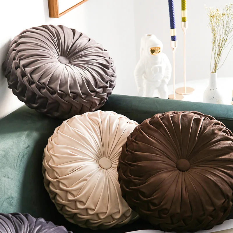 

Ins Wind Pumpkin Pillow Scandinavian Round Pillow Light Luxury Button Cushion Japanese Pumpkin Cushion Model Room Decoration