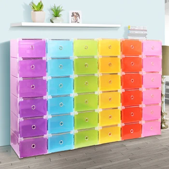 

20pcs Plastic Crate Storage Clear Drawer Shoe Boxes Stackable Foldable Shoes Case Home Wardrobe Thicken Shoebox with Metal Edge