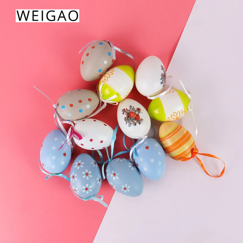 $1.8 WEIGAO 6pcs Random Mixed Color Easter Eggs Easter Decor for Home Plastic Painted Eggs Hanging Pendant Easter Decoration Supplies