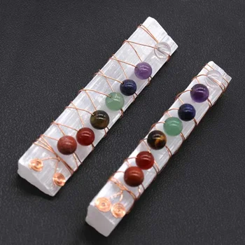 

1pcs Chakra Healing Crystals Stones Beads Wire Wrapped Raw Selenite Stick Wand for Yoga Meditation Spiritual Reiki Balancing