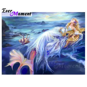 

Ever Moment Diamond Painting Cross Stitch Mermaid Blue Ocean Moon Square Resin Drills Mosaic Embroidery Home Decoration 4Y094