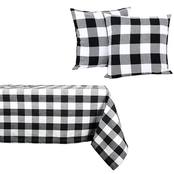 

Buffalo Check Plaid Set of Table Runner and 2 Throw Pillow Covers - Plaid Pattern Checkers -Runner and Pillow Cover Case