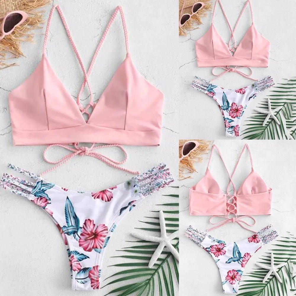 17260-eacc5c.jpg Micro Bikini Set Cut Out Flowers Bandage Swimsuit Push Up Sexy Halter Swimwear Beachwear