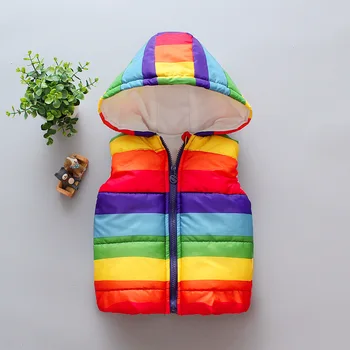 

OLEKID 2020 Autumn Winter Baby Rainbow Vest Hooded Baby Girl Fleece Vest 1-4 Years Kids Boy Sleeveless Jacket Toddler Waistcoat