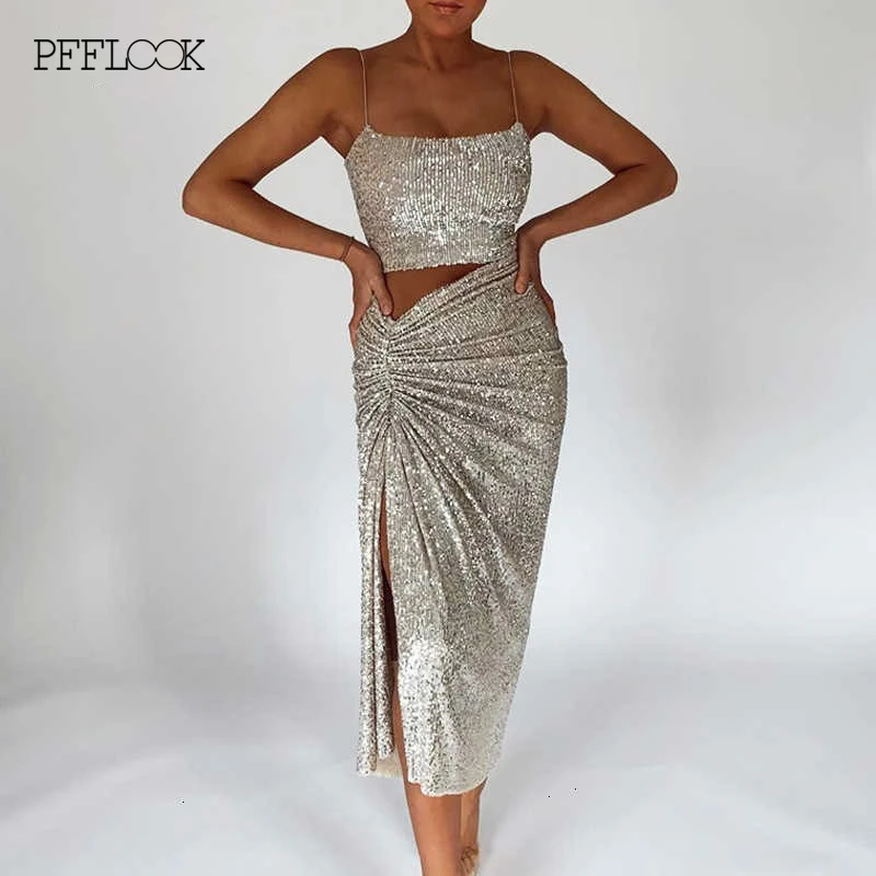 Блестящее сексуальное платье PFFLOOK с блестками женское на шнуровке открытыми
