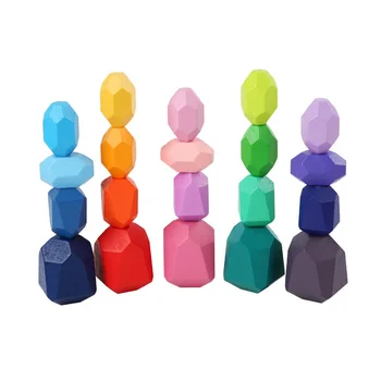 

Children's Wooden Colored Stone Jenga Building Block Educational Toy Creative Nordic Style Stacking Game Rainbow Wooden Toy Gift