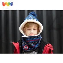 Детский зимний костюм с шапкой и шарфом; шарф для мальчиков с изображением Капитана Америки Marvel; детская зимняя теплая вязаная шапка из плотного флиса с капюшоном
