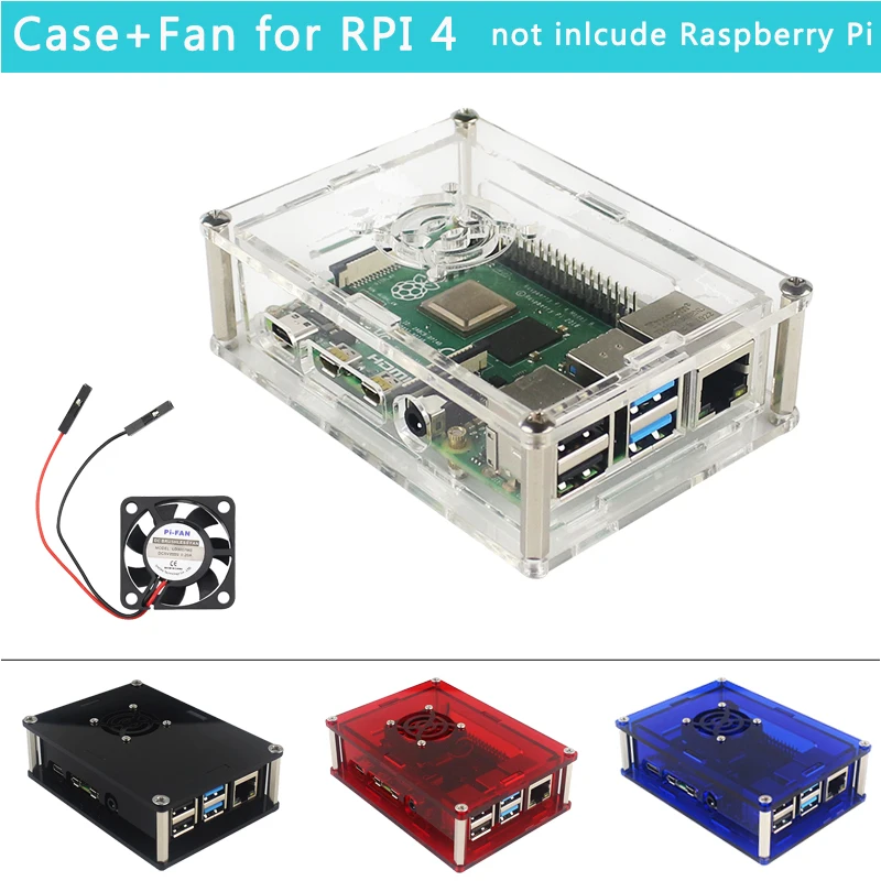 Улучшенный Raspberry Pi 4 акриловый корпус прозрачный черный синий красный, прозрачный корпус с охлаждающим вентилятором для Raspberry Pi 4 Модель B RPI 4