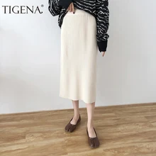 Женская трикотажная длинная юбка TIGENA, элегантная прямая офисная юбка миди с высокой талией для женщин на осень-зиму
