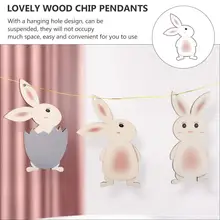 

3PCS Lovely Easter Bunny Hanging Ornaments Wood Chip Rabbit Pendants Home Pendants