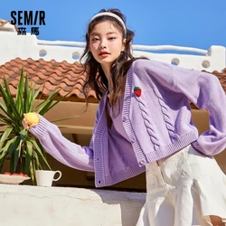 SEMIR Knitted Suit Women 2021 Spring New Ins Short Suspender skirt with V-Neck Cardigan Sweater Loose Clothes Set