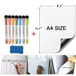 Pizarra blanca magnética seca borrable, pegatinas magnéticas para nevera, tamaño A4, escritura, enseñanza, dibujo, calendario, planificador