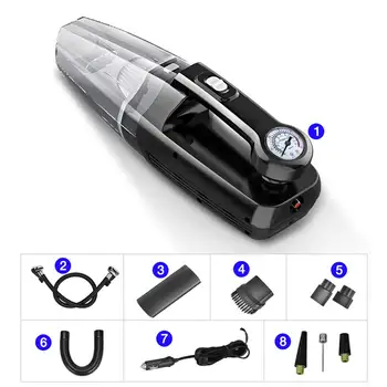 

Car Vacuum Cleaner 120W Home 4 in 1 Car Cleaner Handheld Vacuum Cleaner with Digital Tire Inflator Pump Pressure Gauge For Home