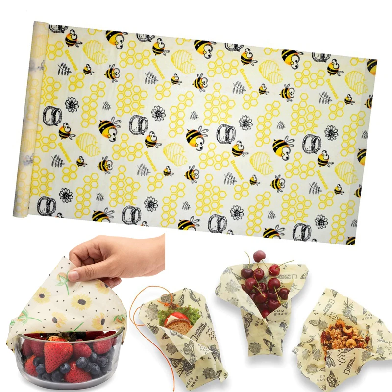 

Zero Waste Beeswax Food Wrap Reusable Food Bee Wrapping Paper Cover Sustainable Seal Tree Resin Plant Oils Storage Snack Wraps