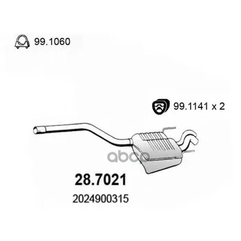 

Rear of the muffler Mercedes C 220 2.2i W202 3/1993 assso art. 287021