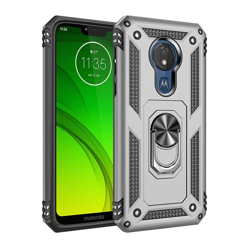 

For Motorola Moto One Macro Hybrid Silicone Armor Shockproof Case For Moto G7 Power G8 Plus E6 Play Magnetic Ring Holder Cover