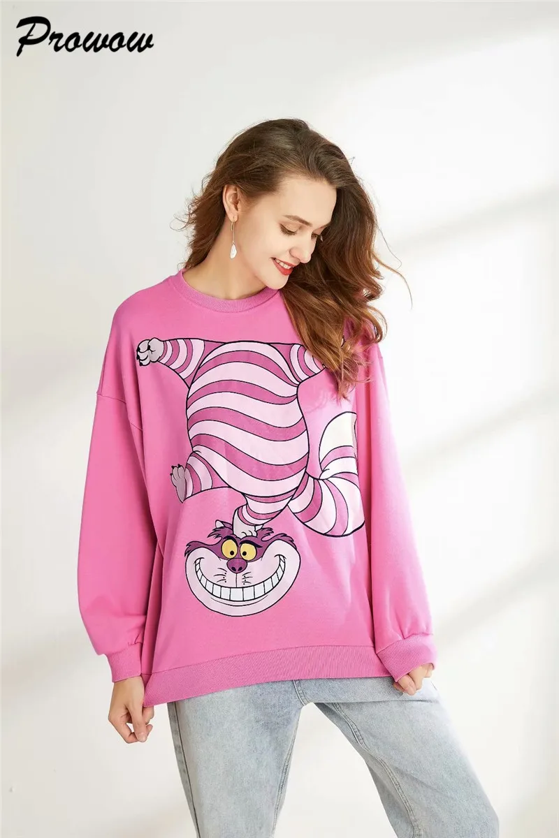 Womens sweatshirts Hoodies Black Pink harajuku cartoon Print Women Hoodies Long Sleeve O Neck Ladies Sweatshirt Casual Pullover