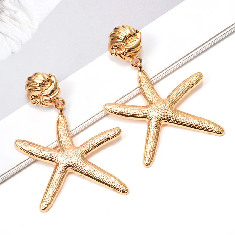 

New Gold Metal Hanging Starfish-Shaped Dangling Drop Earrings Fine Pendientes Jewelry Accessories For Women Christmas Gift