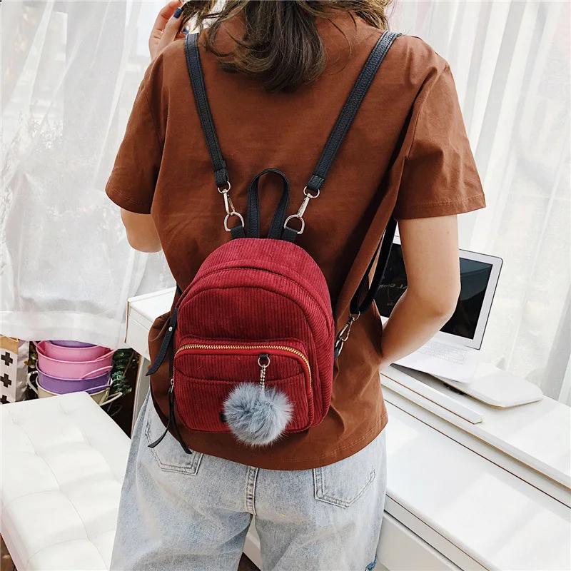 Brown Meiliwanju Women Fashion School Bags Mini Thicken Corduroy Backpacks Shoulder Cross Purse Kids School Travel Bags 