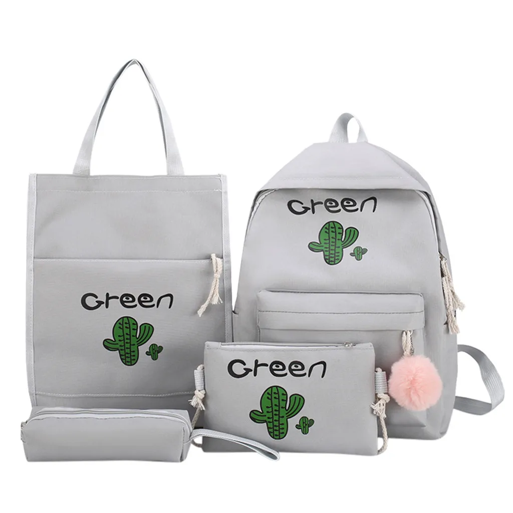 

2019 4Pcs Fashion Canvas Female Backpack Students School Bag Women's Canvas Solid Color Backpack Travel Bag Rucksack Mochila