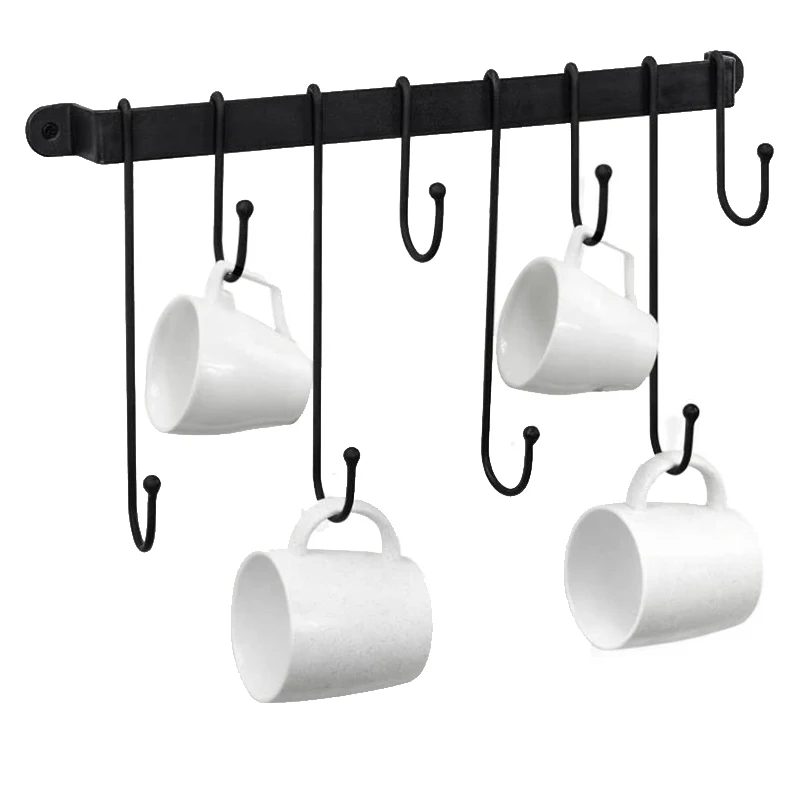 Hot Coffee Mug Rack Wall Mounted Coffee Cup Holder with Flexible Hooks for Mugs Teacups Kitchen Utensils(16 Inch/Black) cup storage holder