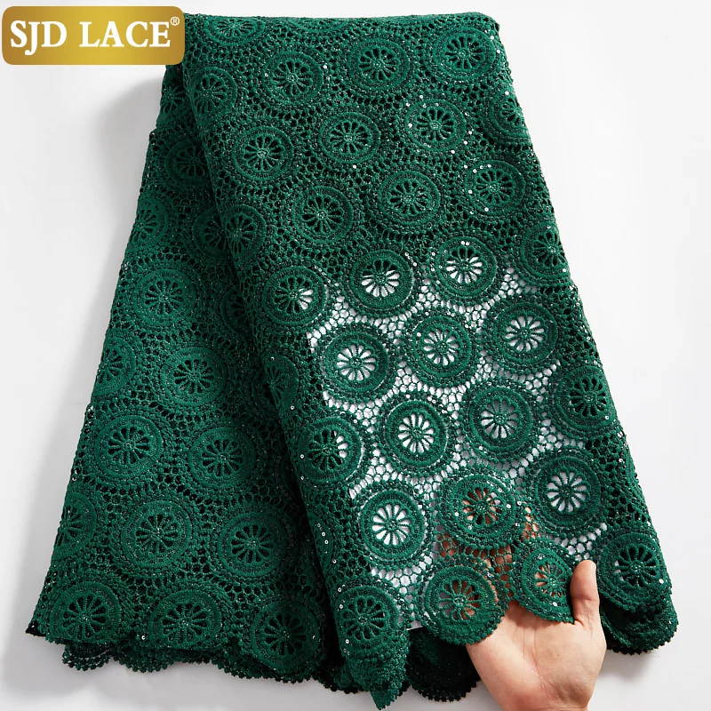 

SJD LACE 5Yards Guipure Cord Laces Sewing Sequins Water Soluble African Lace Fabric Green Bridal Materials For Party Dress A2524