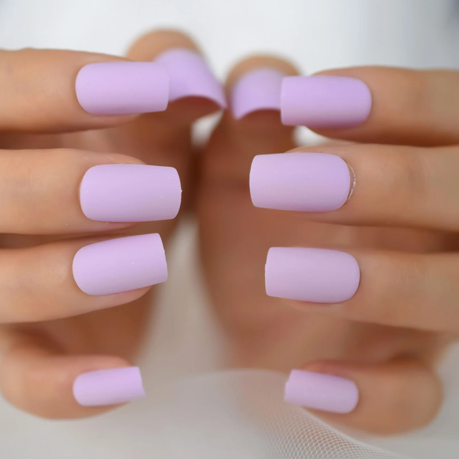 Soft Purple Matte False Nails Light Lavender Color Frosted Women Fake Nail  Square Finish Pre Designs Finger Nail Art Tips - False Nails - AliExpress